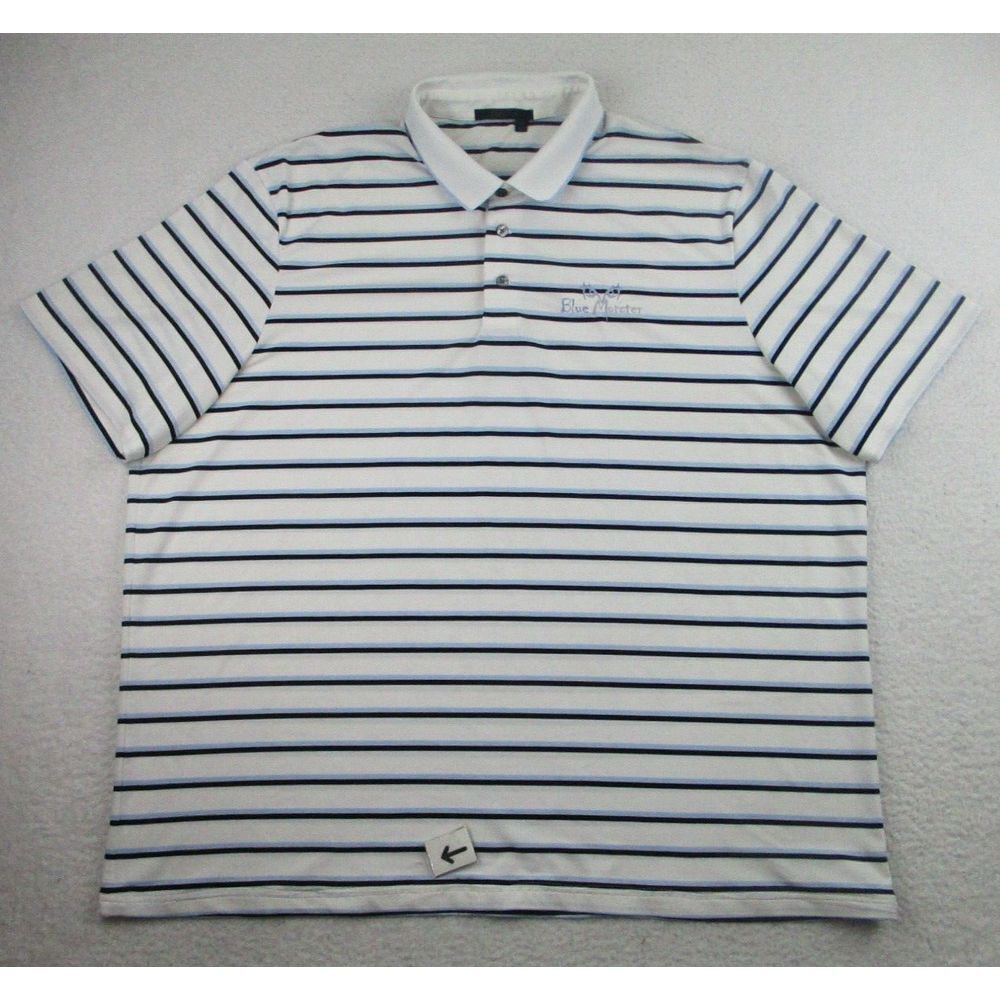 Greyson Golf Polo Shirt Mens XXL White Striped Performance‎ Stretch Blue Monster